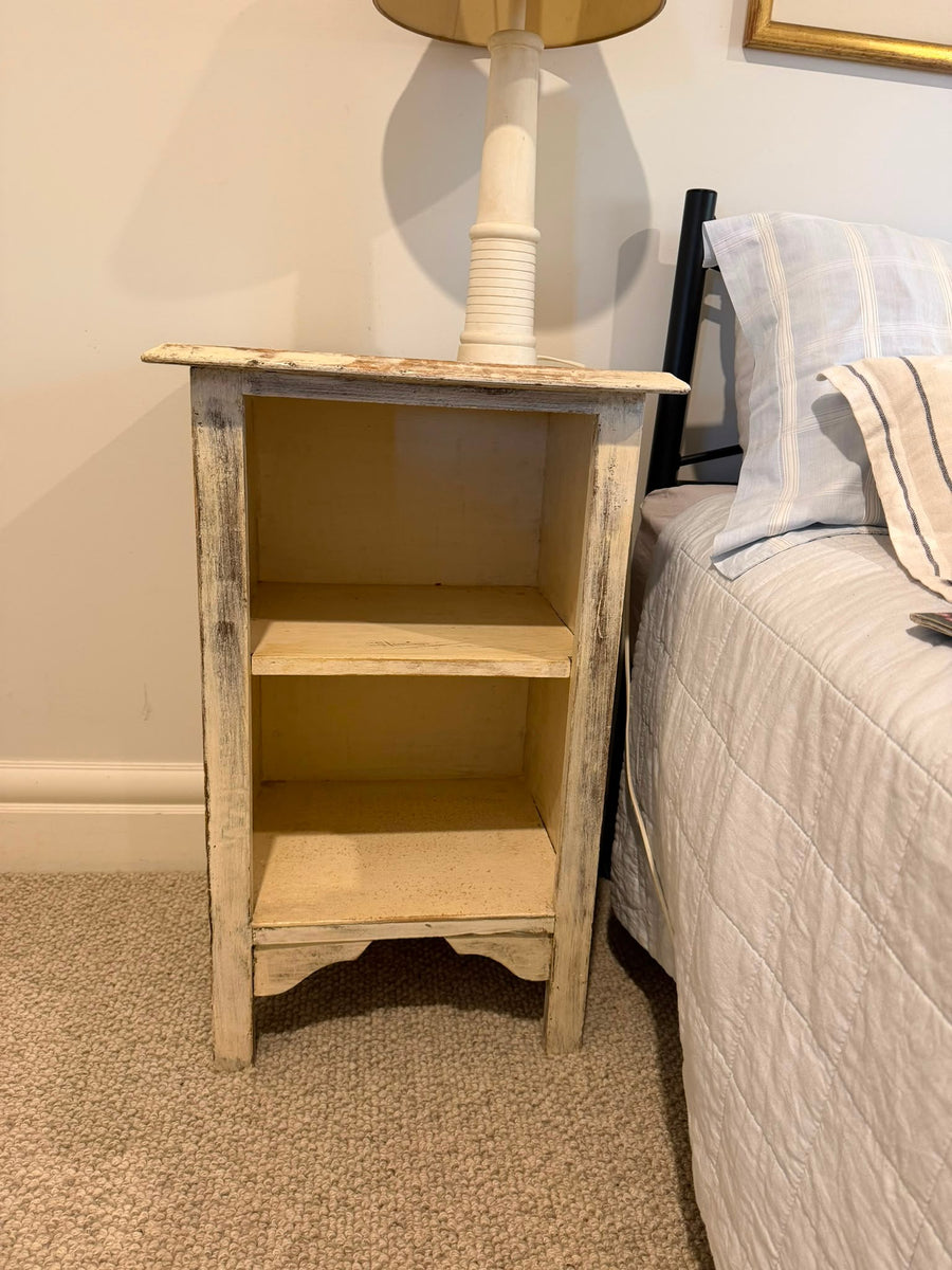 Farmhouse Open Nightstand - Rustic Distressed White Bedside Table - Image 3