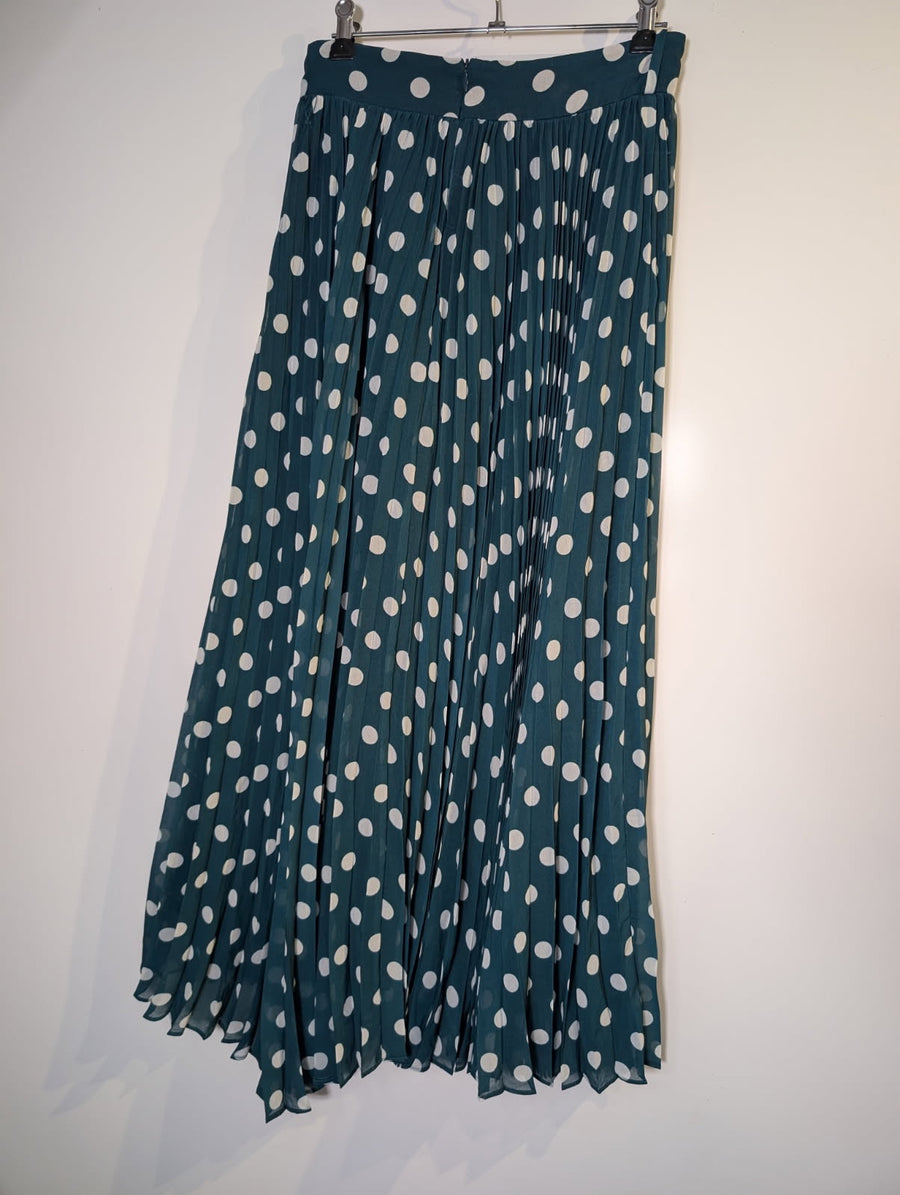 Zimmermann Pleated Midi Skirt Dark Green Polka Dot Size 1 - Image 3