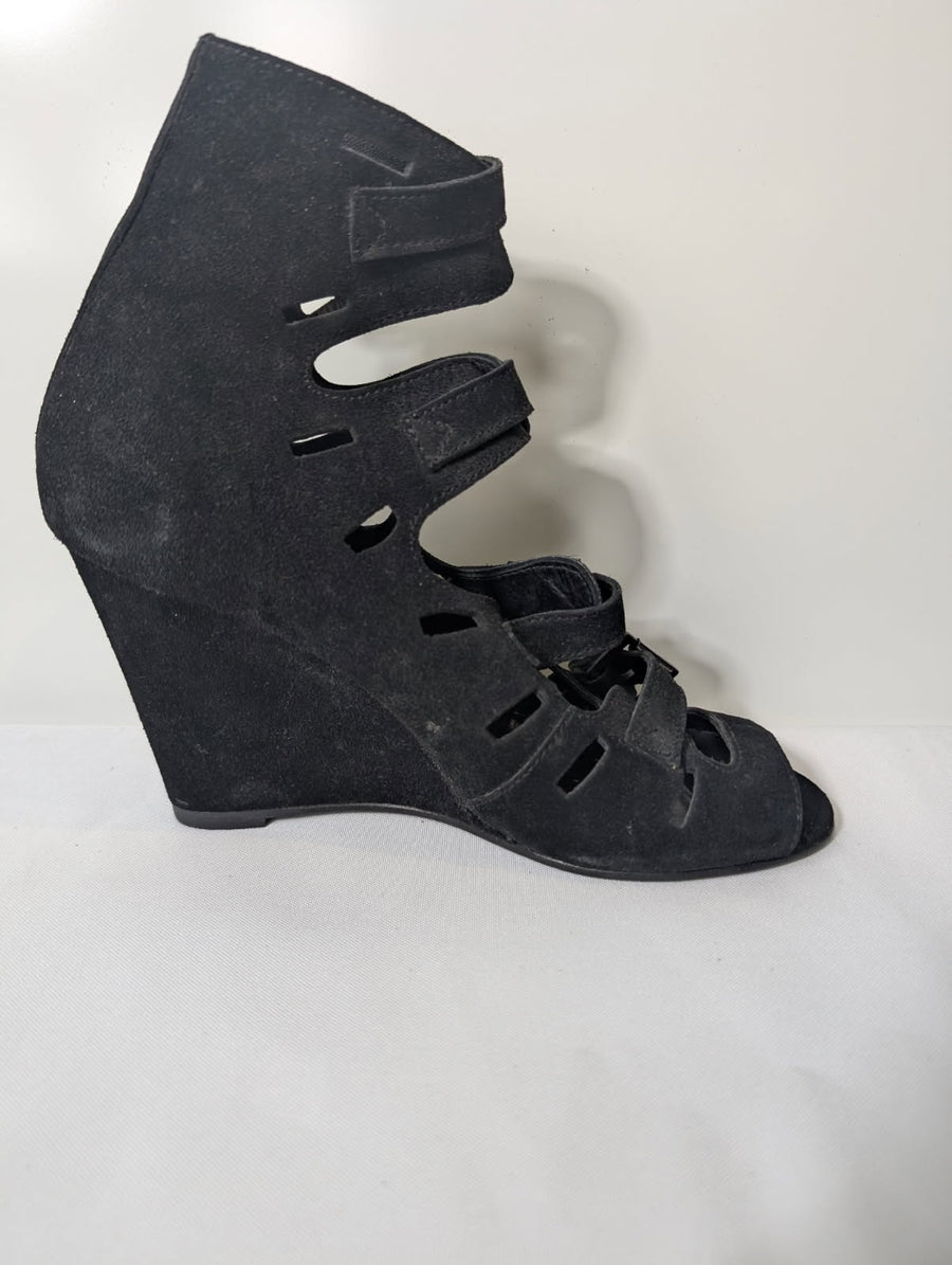 Surface To Air Black Suede Buckle Wedge Sandals EU 38 - Image 3