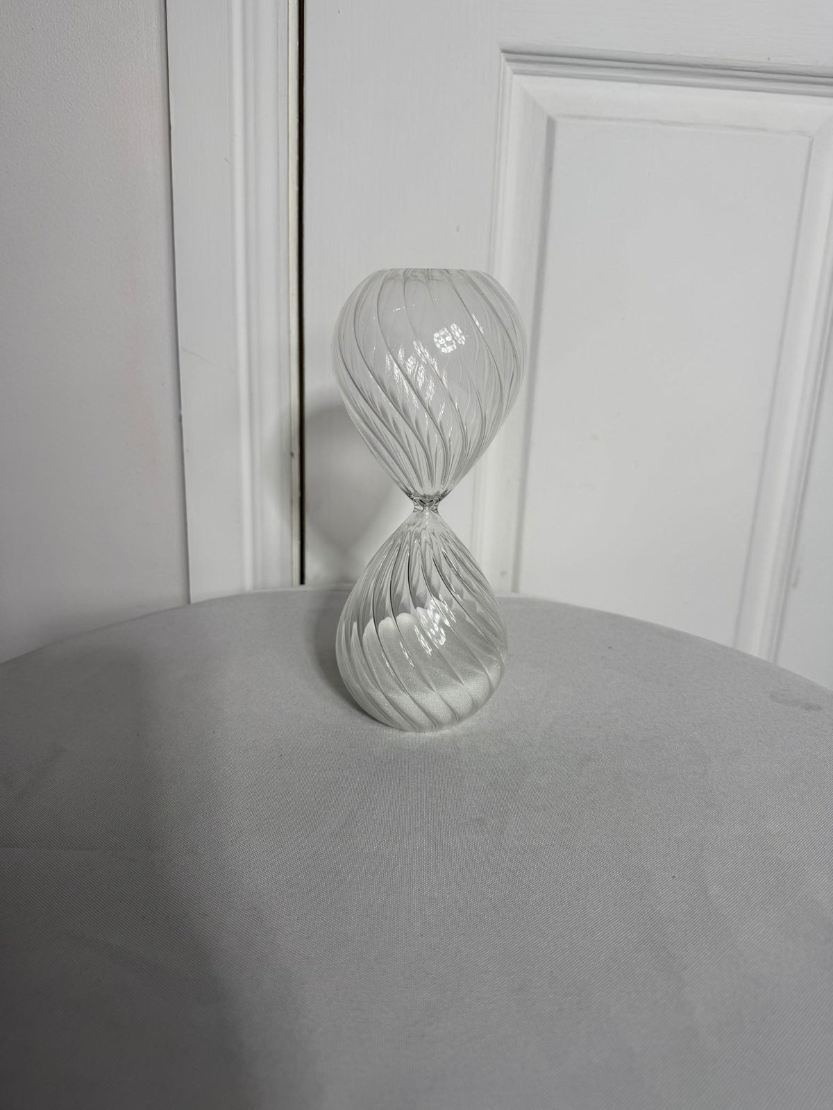 Hand Blown Glass Hourglass - Decorative Twisted Swirl with White Sand - Image 4