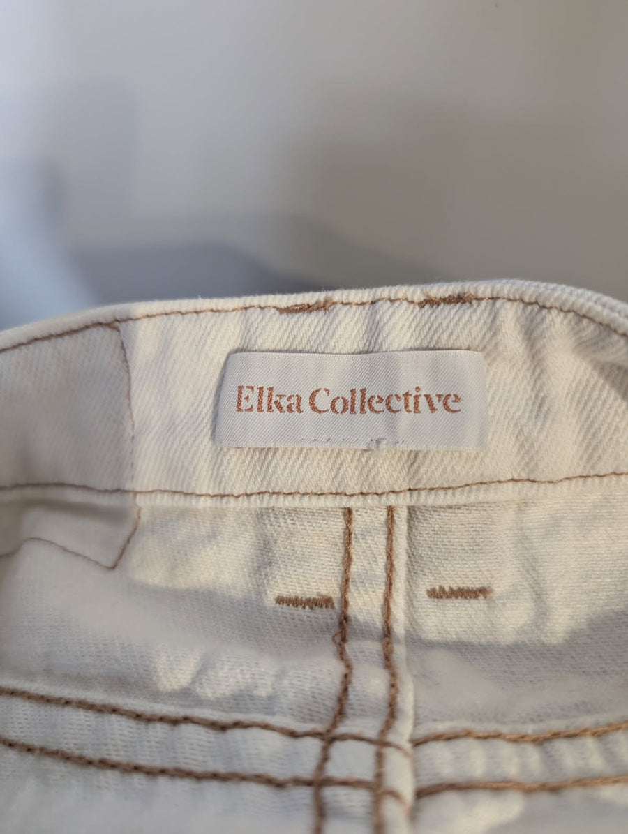 Elka Collective Denim Midi Skirt Off-White Front Slit - Image 3