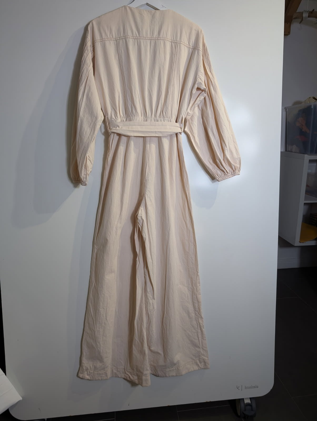 The Fated Long Sleeve Midi Dress Beige With Waist Tie - Image 3