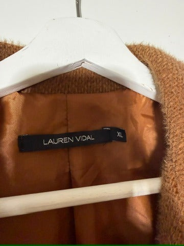 Lauren Vidal Billie Long Coat Camel Double-Breasted Teddy FR 44 - Image 4