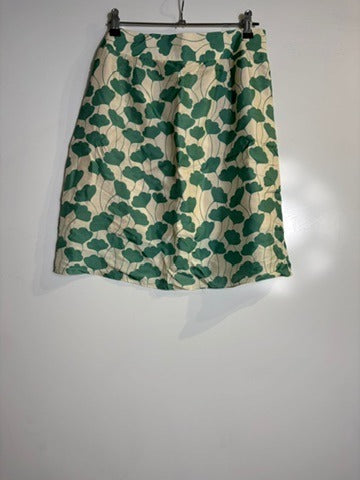 Metiseko Floral Silk A-Line Skirt Green and White Size S - Image 3