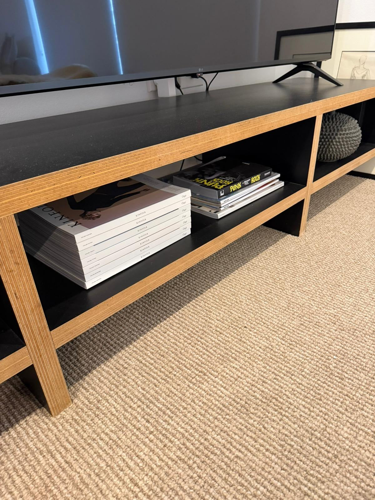 Modern Wooden TV Entertainment Unit - Black & Natural Timber Finish - Image 4