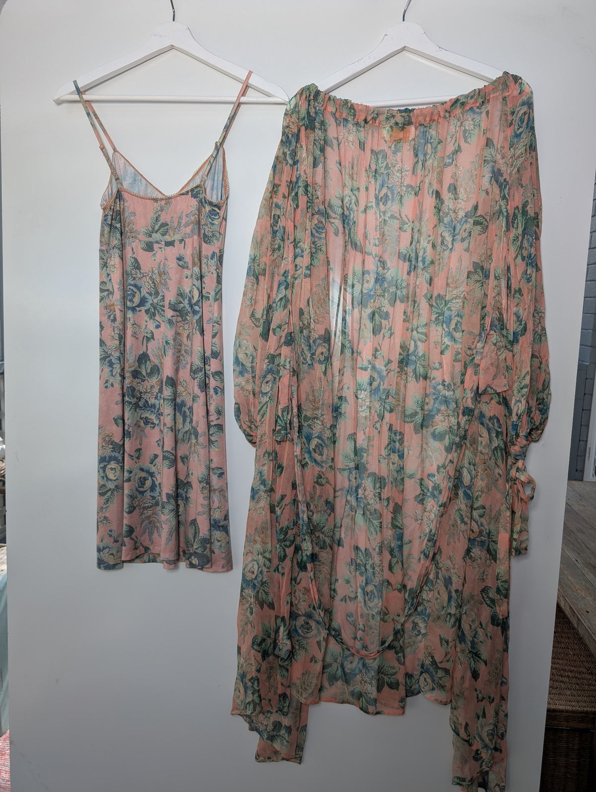 Zimmermann Floral Silk Slip Dress and Duster Robe Set Pink Size 0 - Image 3