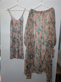 Zimmermann Floral Silk Slip Dress and Duster Robe Set Pink Size 0 - Image 3