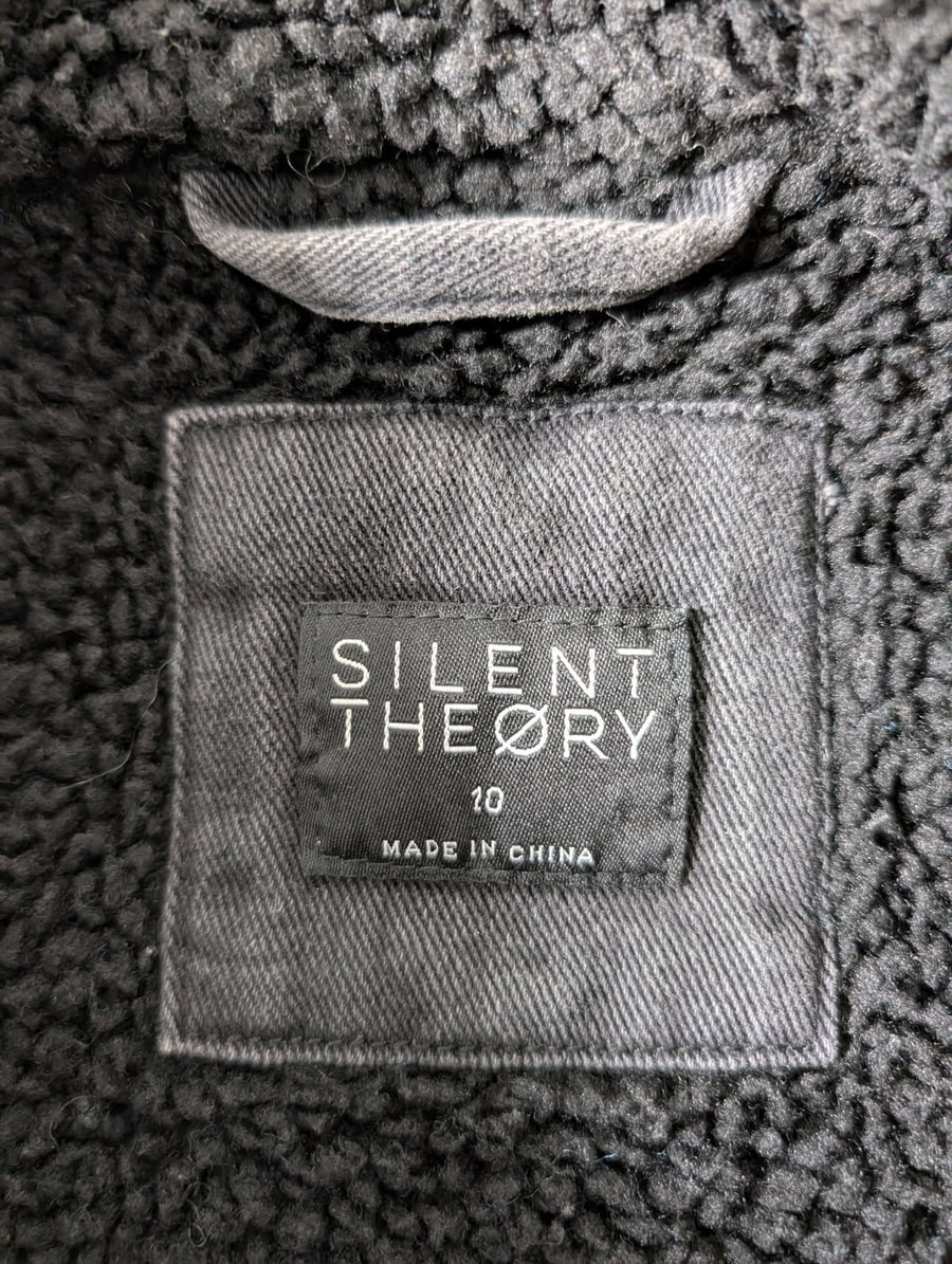 Silent Theory Black Denim Sherpa Jacket - Women's Size 10 - Image 3