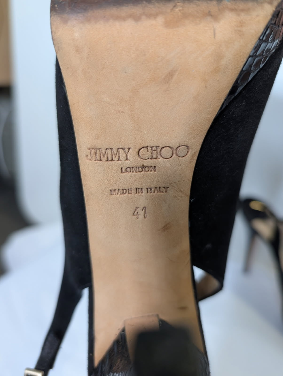 Jimmy Choo Black Suede Peep Toe Slingback Platform Heels - EU 41 - Image 3