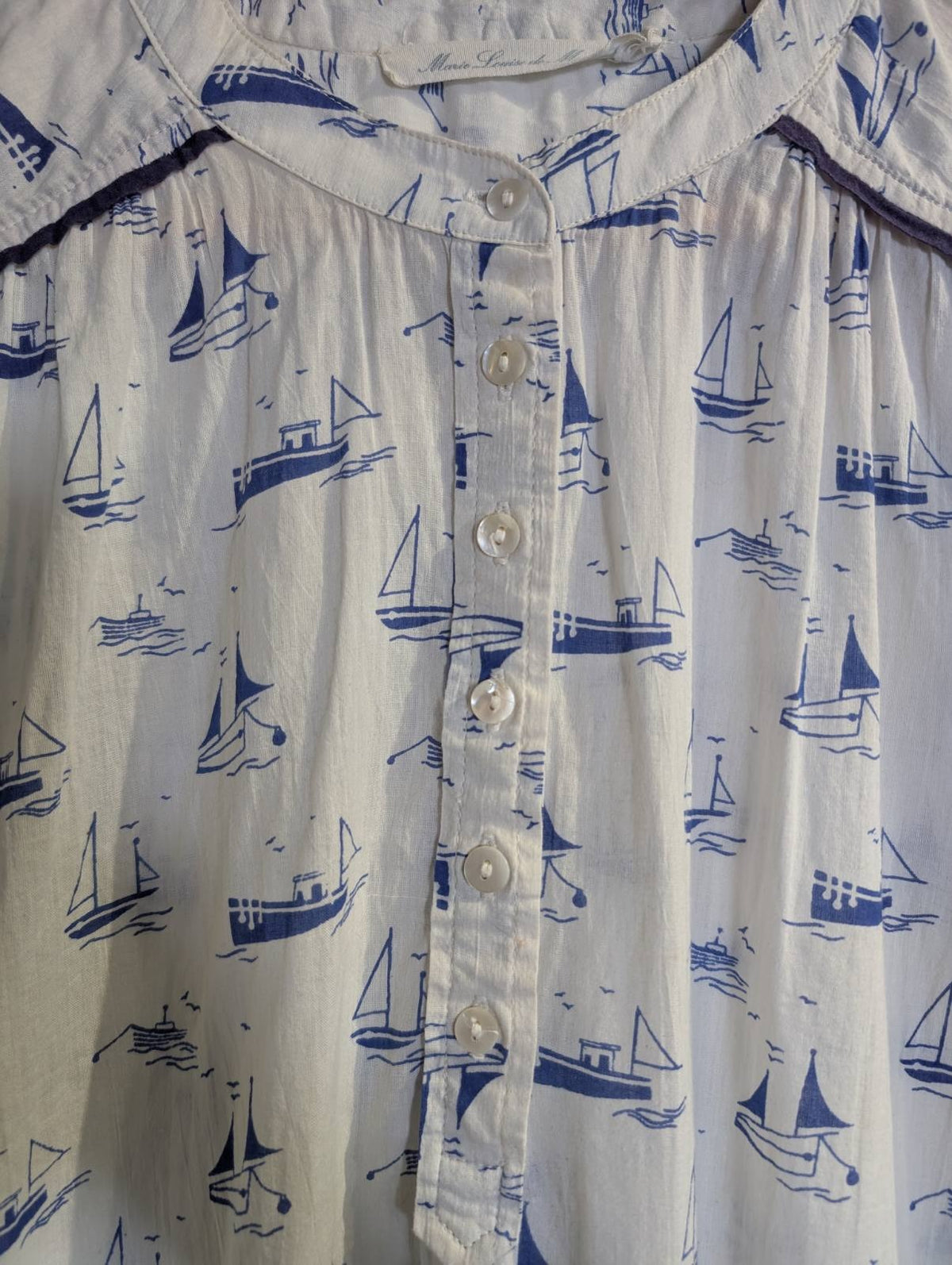 Marie Louise de Mar Sailboat Print Nightshirt White/Blue - Image 3