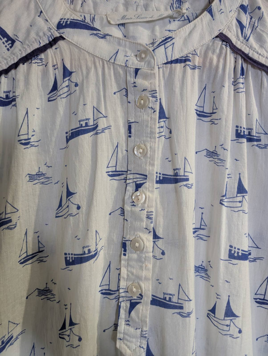 Marie Louise de Mar Sailboat Print Nightshirt White/Blue - Image 3