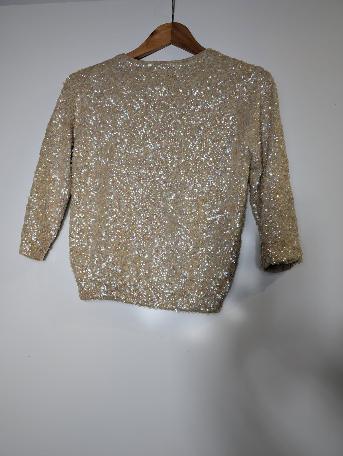 Collette Dinnigan Sequin Zip-Front Cardigan - Champagne Gold Size S - Image 4