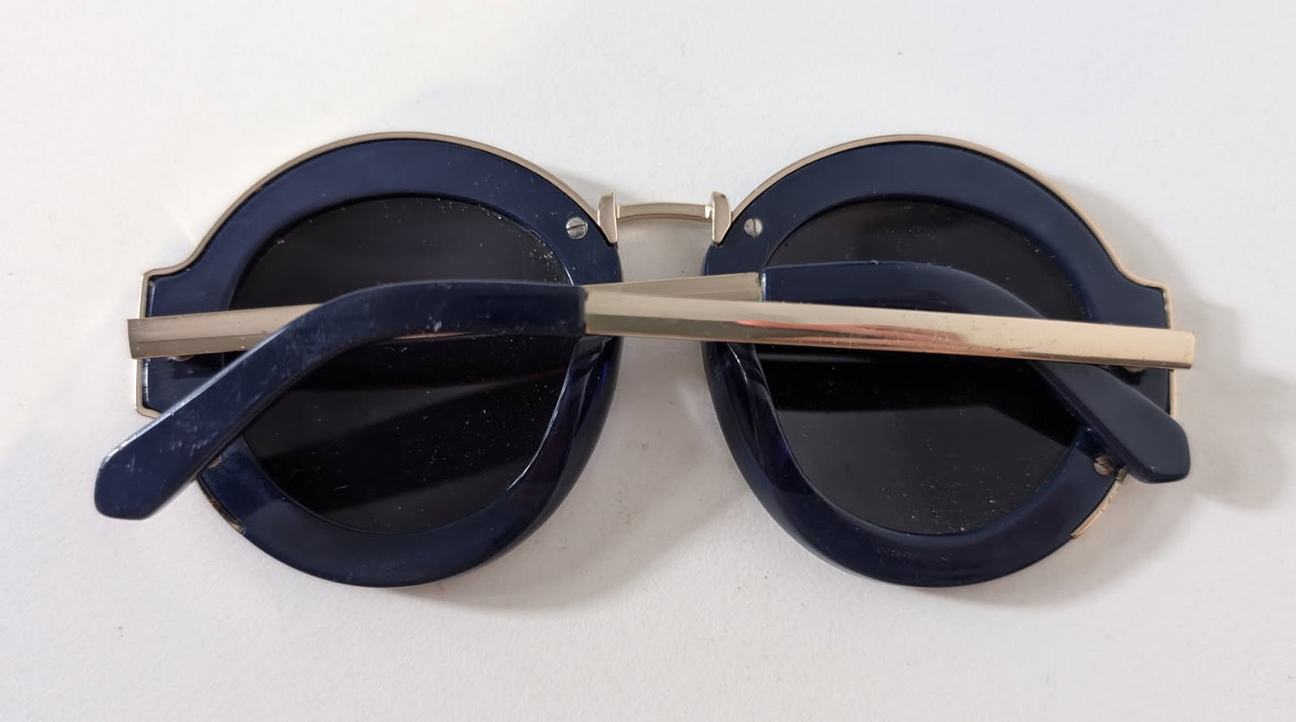 Karen Walker Sunglasses - Navy Round Frame With Gold Tone Accents - Image 3