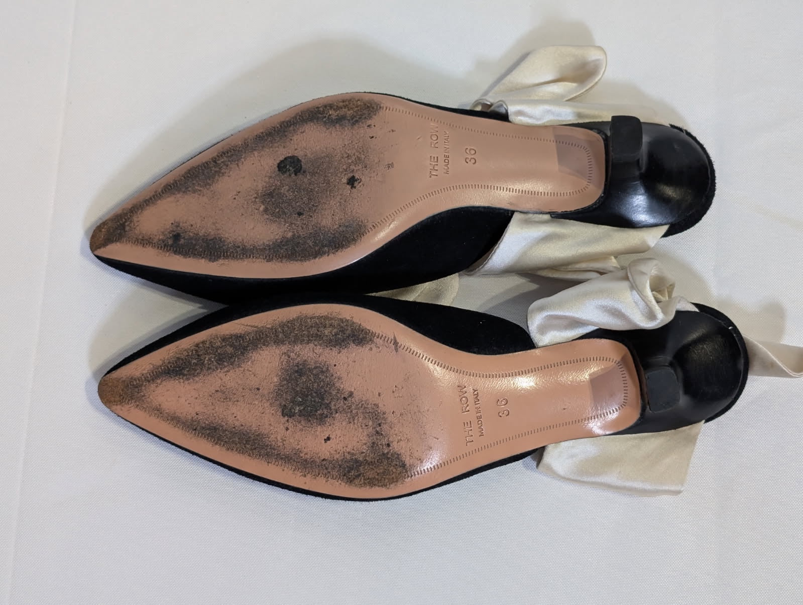 The Row Suede Ballet Flats with Satin Bow Black EU 36 - Image 3