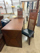 Modern Living Desk Table- Slat-Back Design with Black Leather Seats (Set of 2) - Image 3