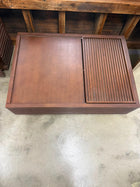 Crate & Barrel Slat Coffee Table with Sliding Storage Brown - Image 3