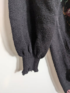 Golden Spiderweb by Elizabeth Floral Knit Cardigan Black - Image 3