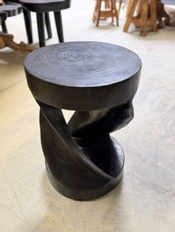 Handcrafted Teak Wood Twist Stool Black Organic Design - Image 3