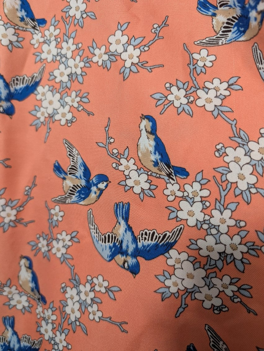 ModCloth Fleurette Wrap Dress Peach Bird Floral Size 14 - Image 3