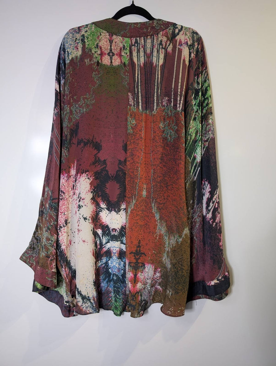 One Teaspoon Printed Silk Kimono Cardigan Multi-coloured Women's Size 10 - Image 4