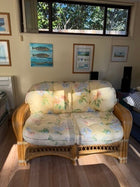 Vintage Rattan Wicker Loveseat Floral Cushions - Image 3