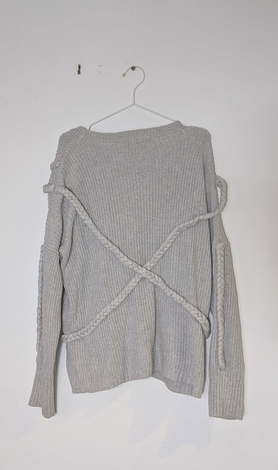 Viktoria + Woods Grey Cotton Knit Sweater - Braided Detail Size 2 - Image 3