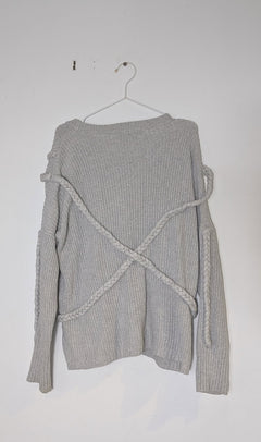 Viktoria + Woods Grey Cotton Knit Sweater - Braided Detail Size 2 - Image 3