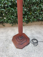 Vintage Wooden Floor Lamp Hexagonal Base Turned Column Design - Image 3