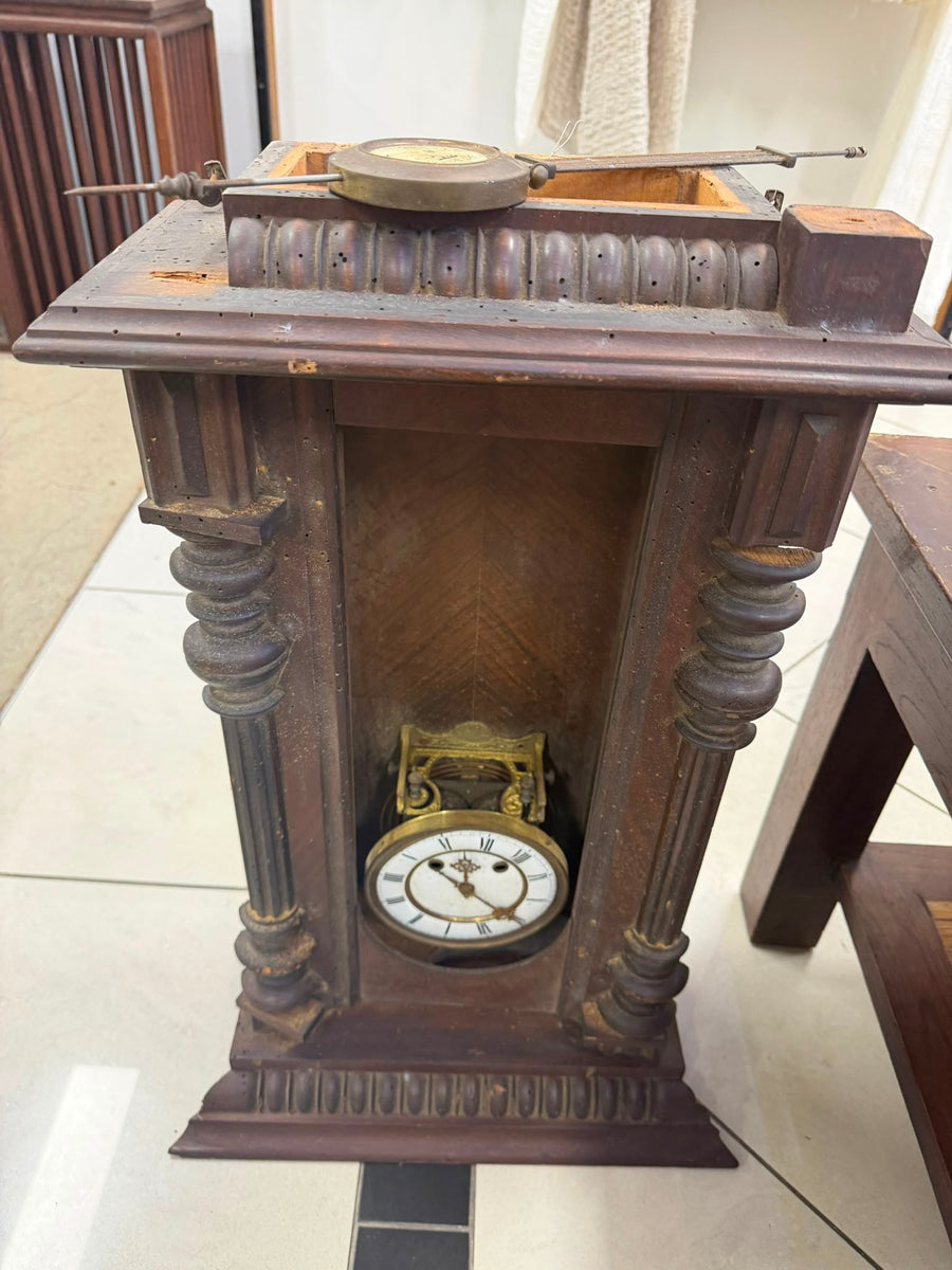 Antique French Portico Mantel Clock Wood For Restoration - Image 3