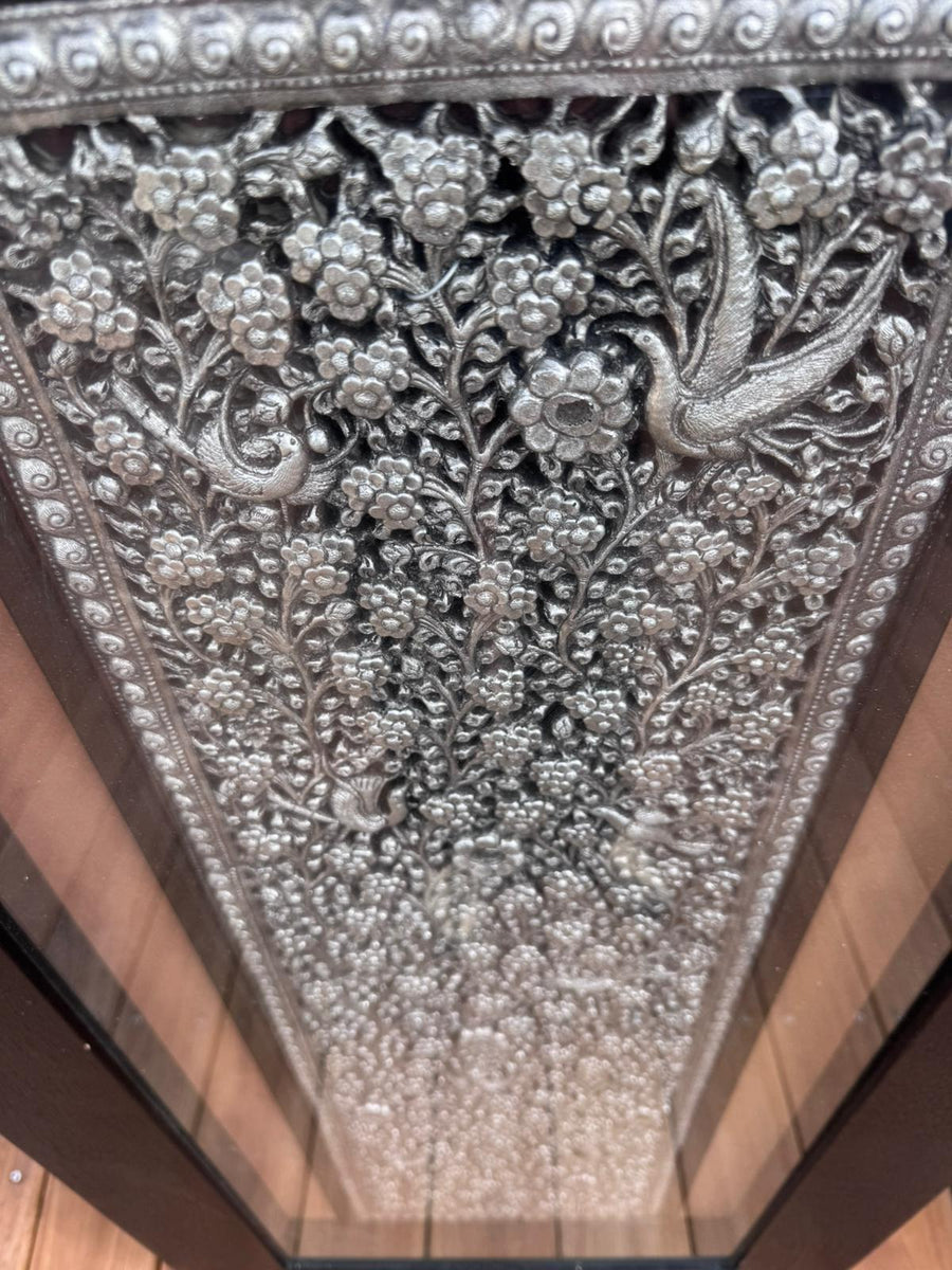 Artisan Hand-Embossed Metal Wall Art Panel Floral and Bird Motif 1200x600mm - Image 3