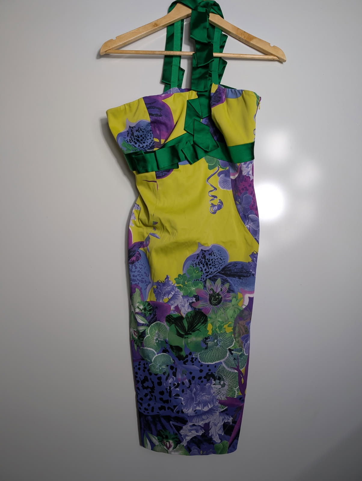 Karen Millen Floral Print Dress Satin Trim Women's UK 14 - Image 3