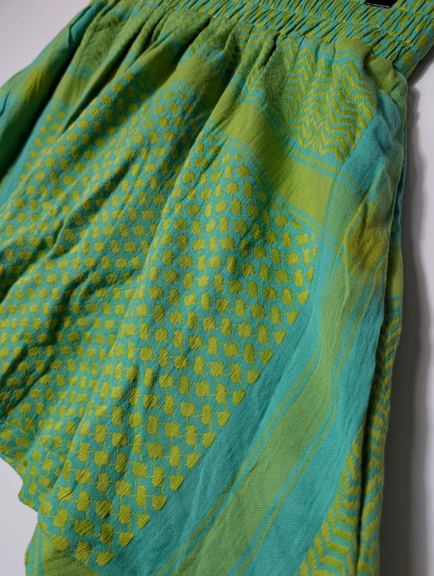 Cecilie Copenhagen Keffiyeh Print Elastic Waist Mini Skirt - Green/Blue Size S - Image 4