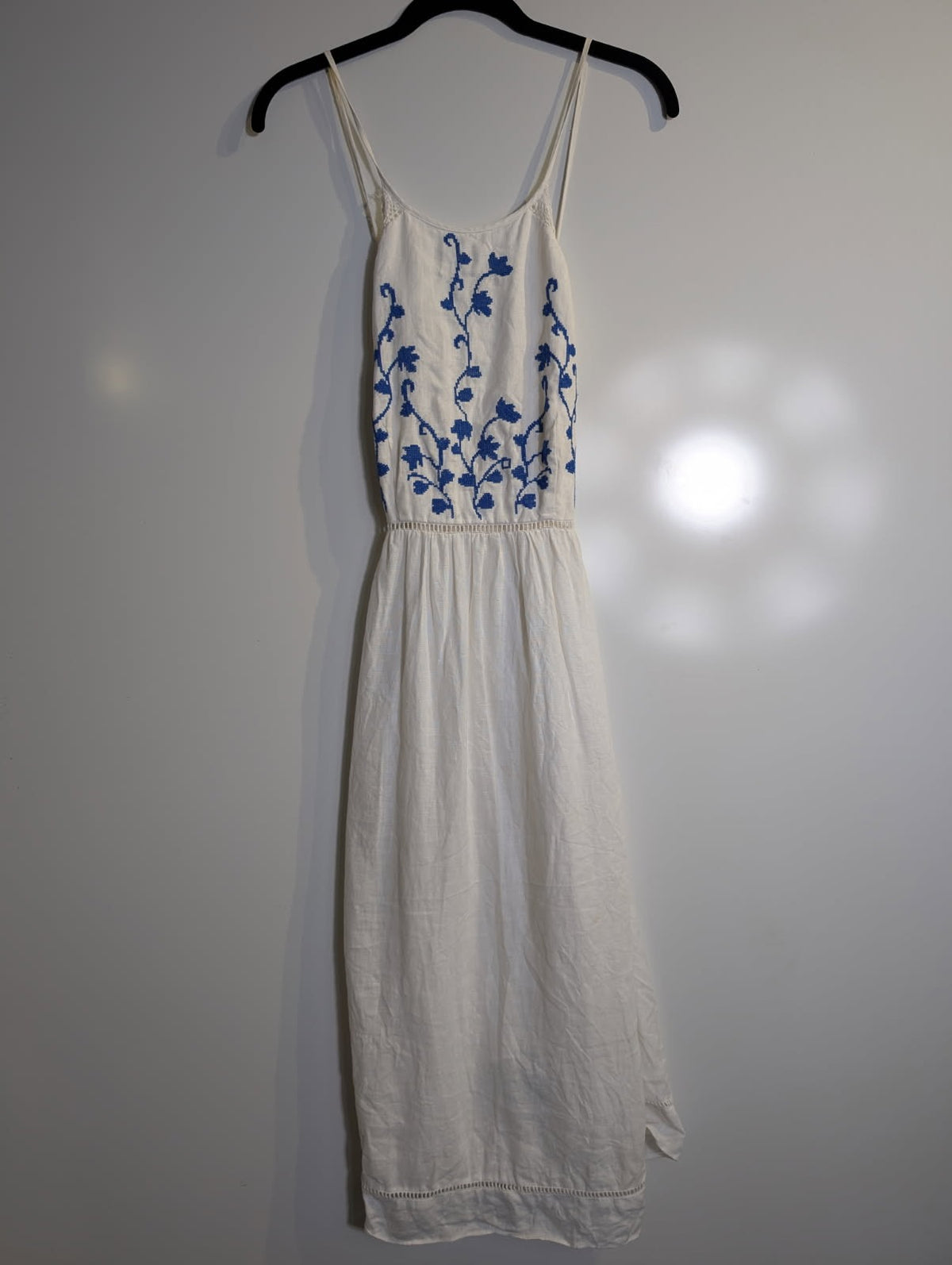 Zara Woman Embroidered Linen Blend Sundress White & Blue Floral Size S - Image 4
