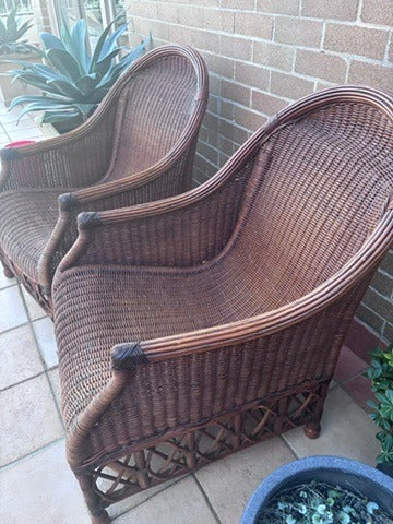 Vintage Wicker Rattan Barrel Back Armchairs - Set of 2 - Image 3