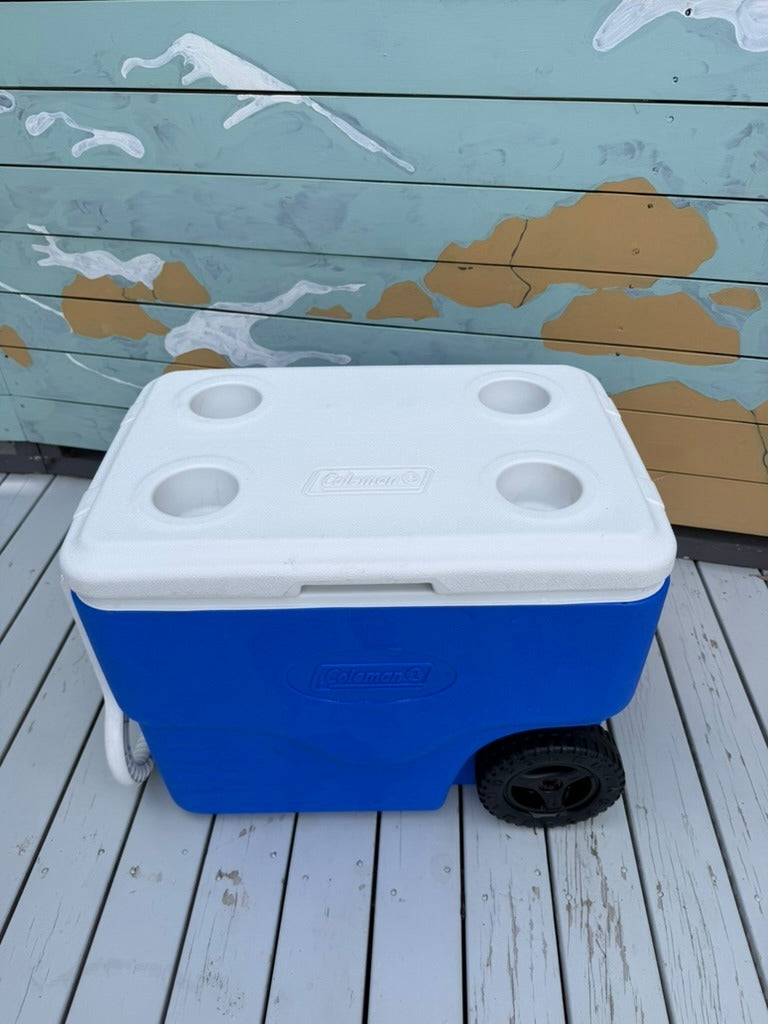 Coleman Portable Wheeled Cooler Blue and White - Image 1
