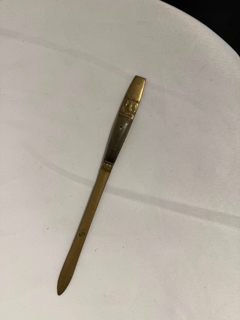 S. Samran Vintage Brass and Horn Letter Opener Gold and Brown - Image 3