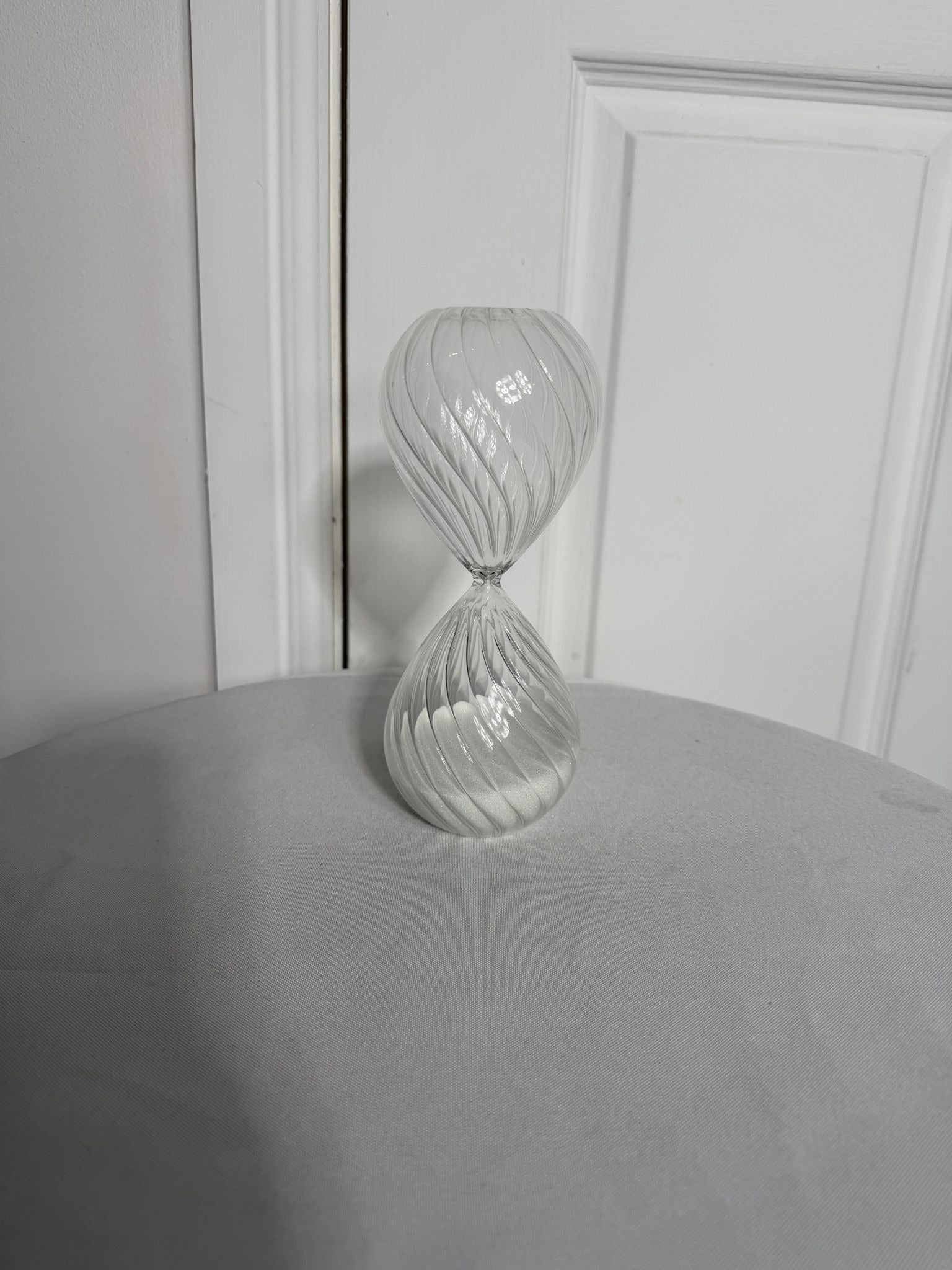Hand Blown Glass Hourglass - Decorative Twisted Swirl with White Sand - Image 4
