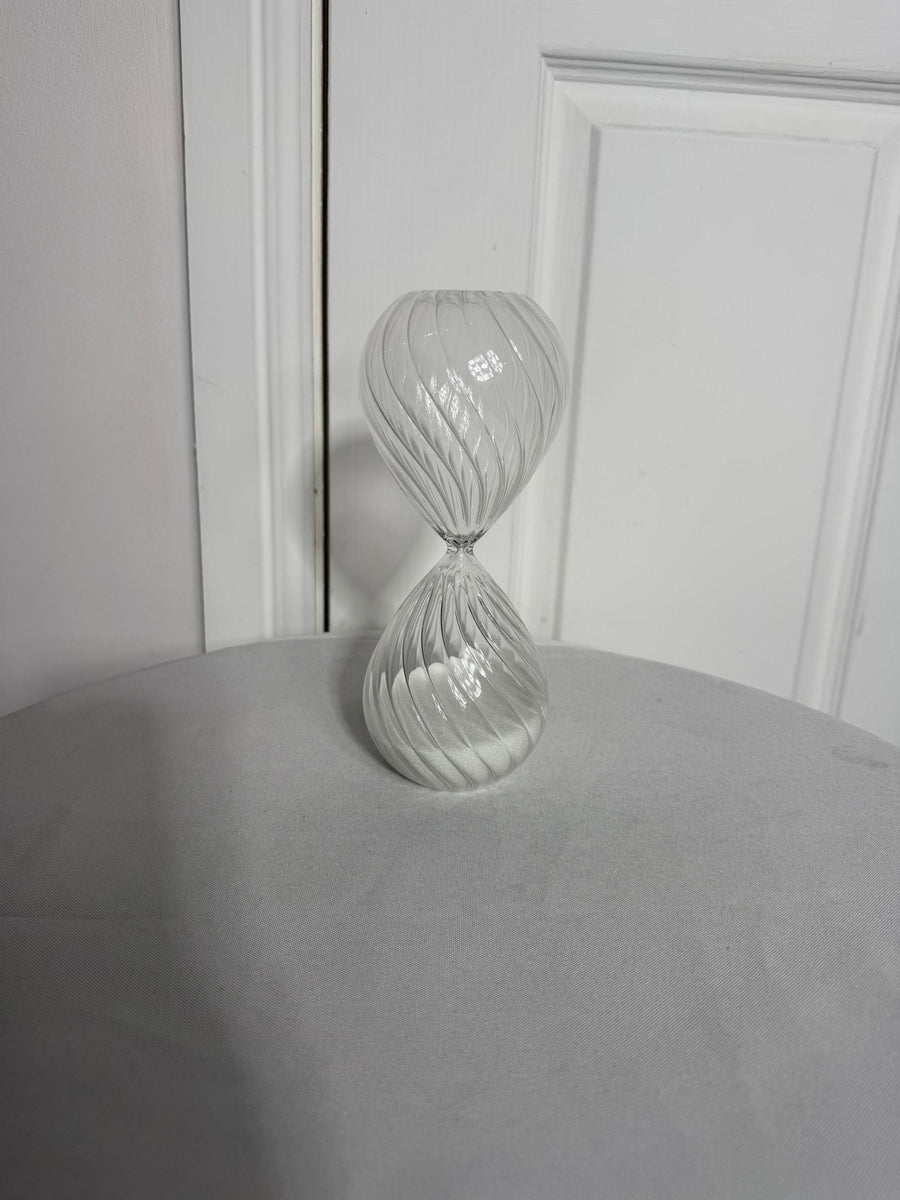 Hand Blown Glass Hourglass - Decorative Twisted Swirl with White Sand - Image 4