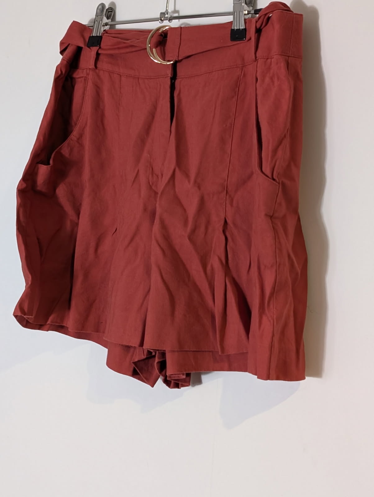 Marcs Women's Linen Blend Belted Paperbag Shorts - Rust Red Size 10 - Image 3