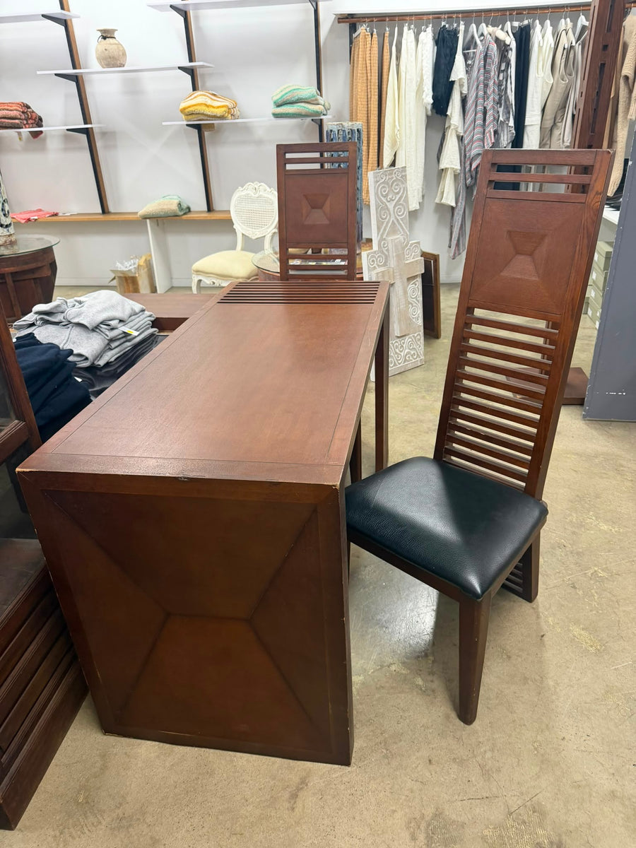 Modern Slat-Back Dining Chairs with Black Leather Seats - Set of 2 - Image 3