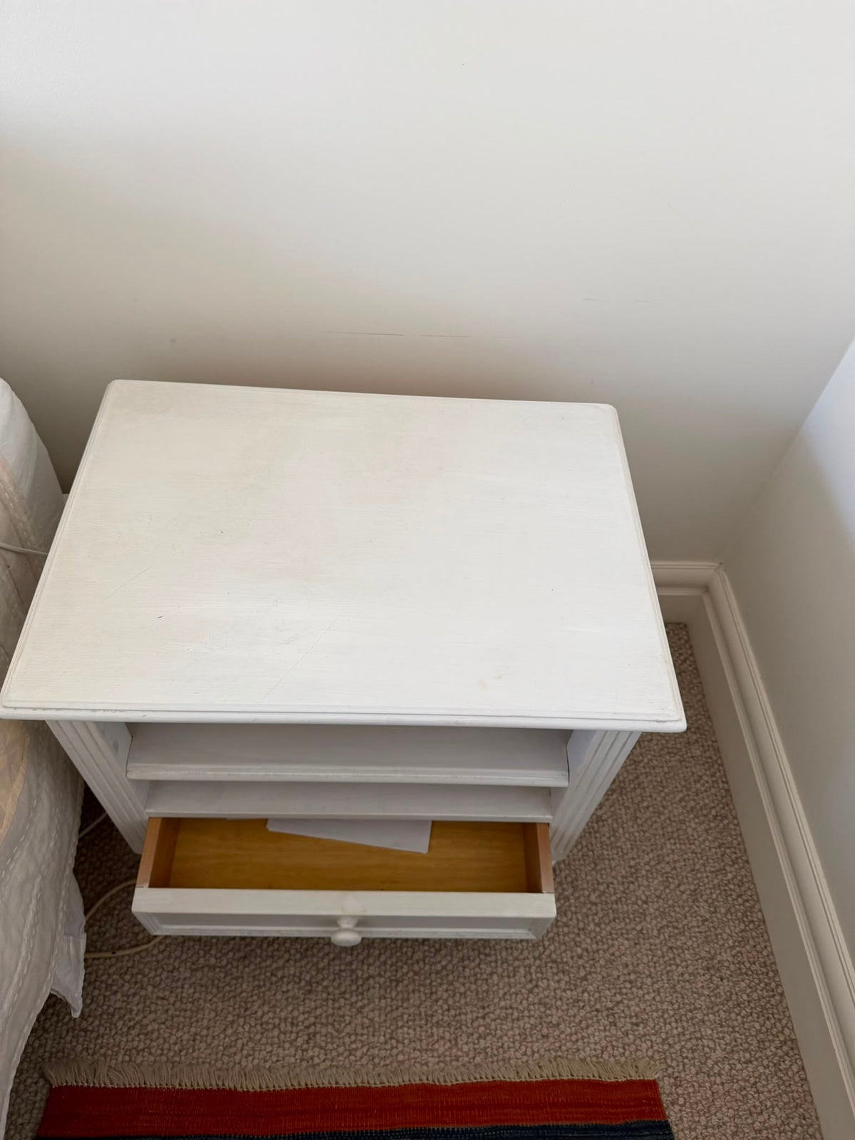 White Painted Wooden Nightstand Bedside Table with Drawer and Shelf - Image 3