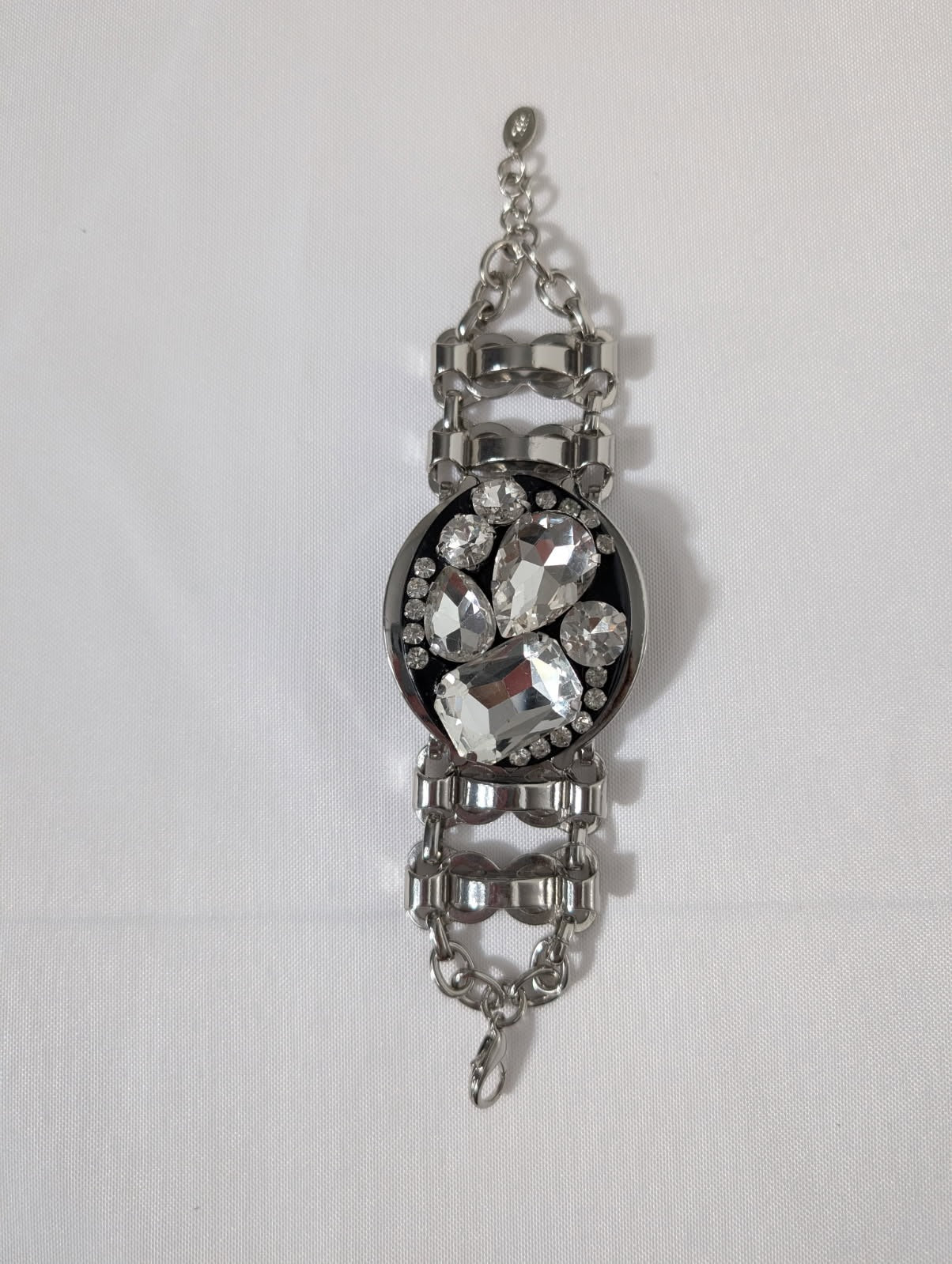 Zara Statement Rhinestone Link Bracelet Silver Tone - Image 1