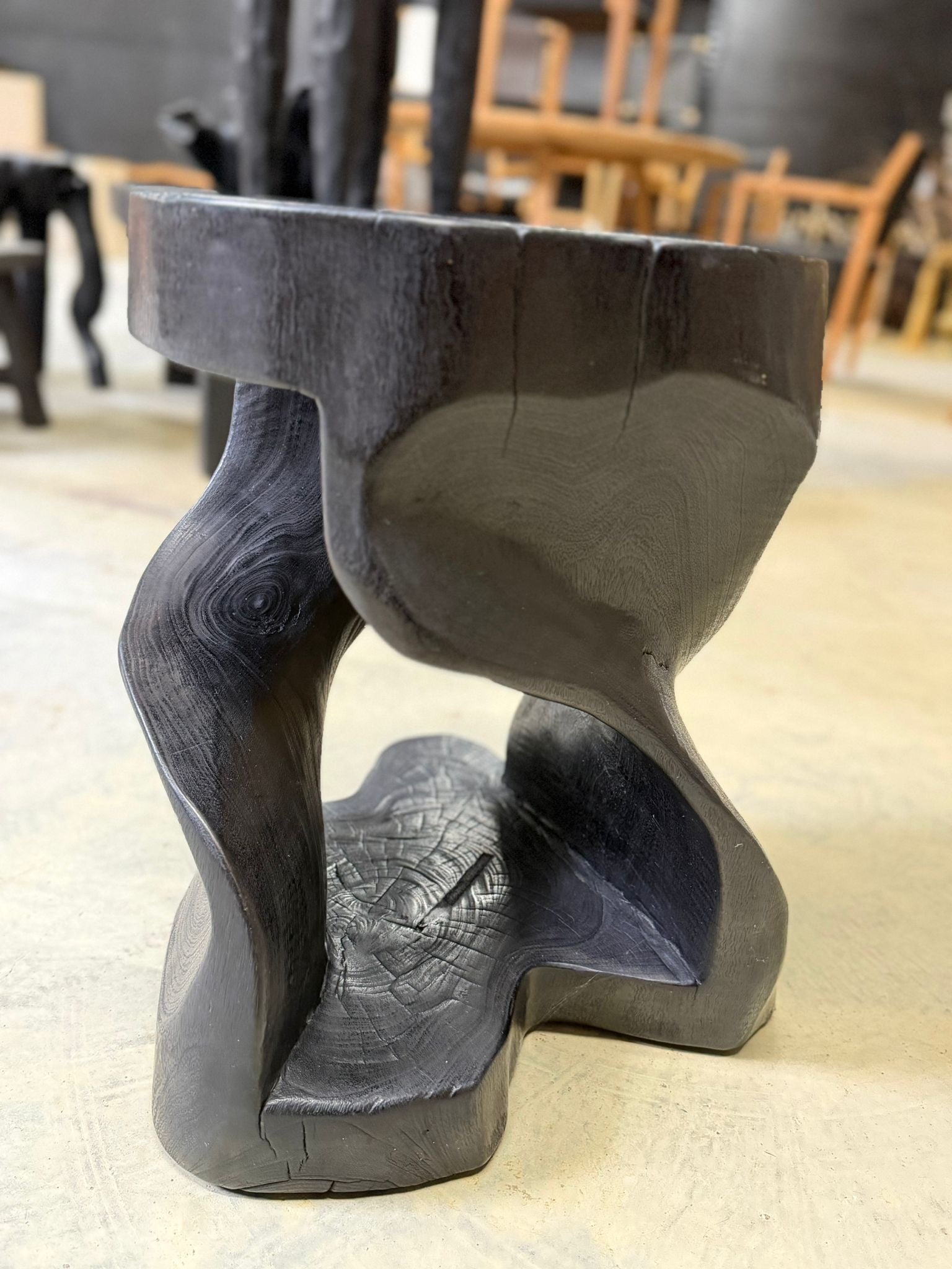 Handcrafted Sculptural Teak Wood Side Table Black Stained - Image 3