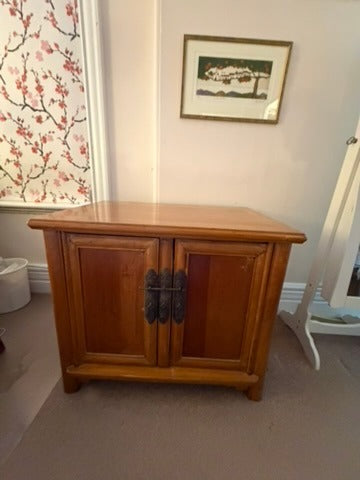 Vintage Asian-Style Wooden Cabinet with Brass Hardware Brown - Image 3