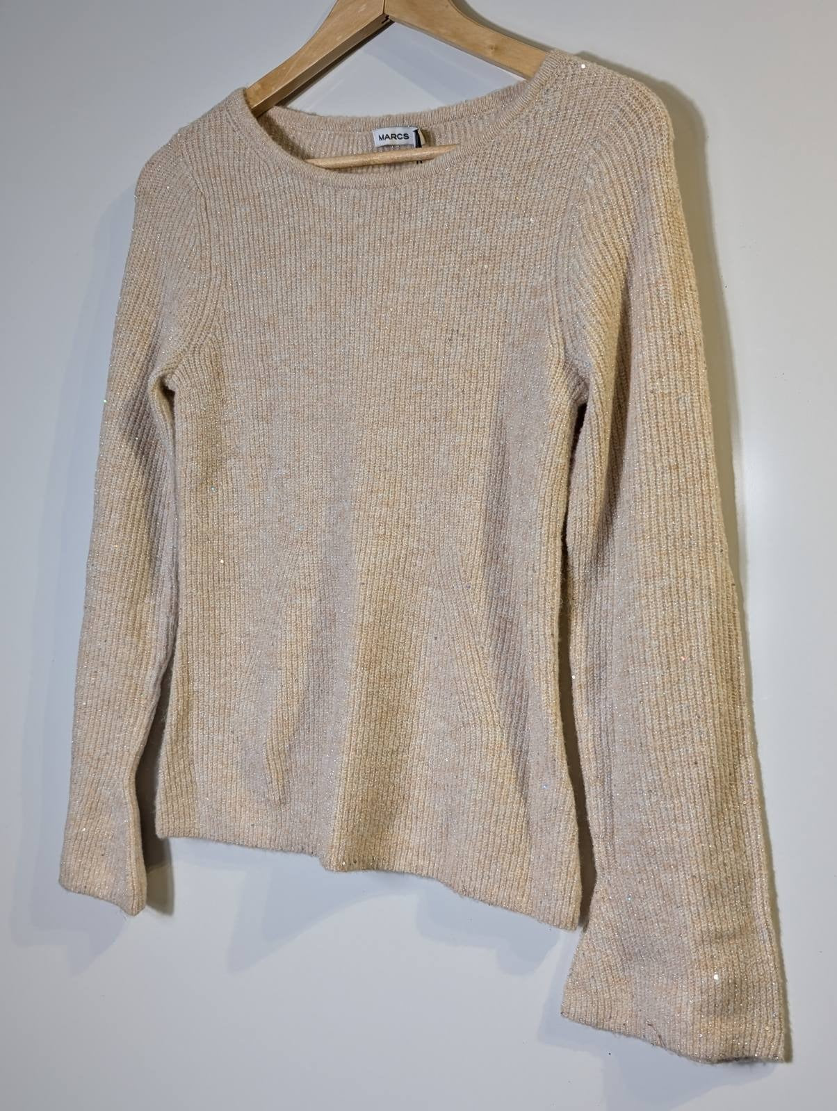 Marcs Metallic Knit Sweater Beige Sparkle Size S - Image 3