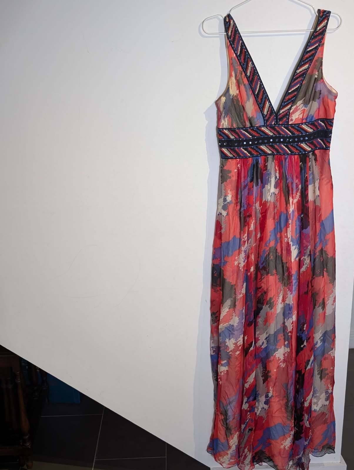 BCBGMAXAZRIA Silk Embellished Maxi Dress - Multi-Colour Size 8 - Image 3
