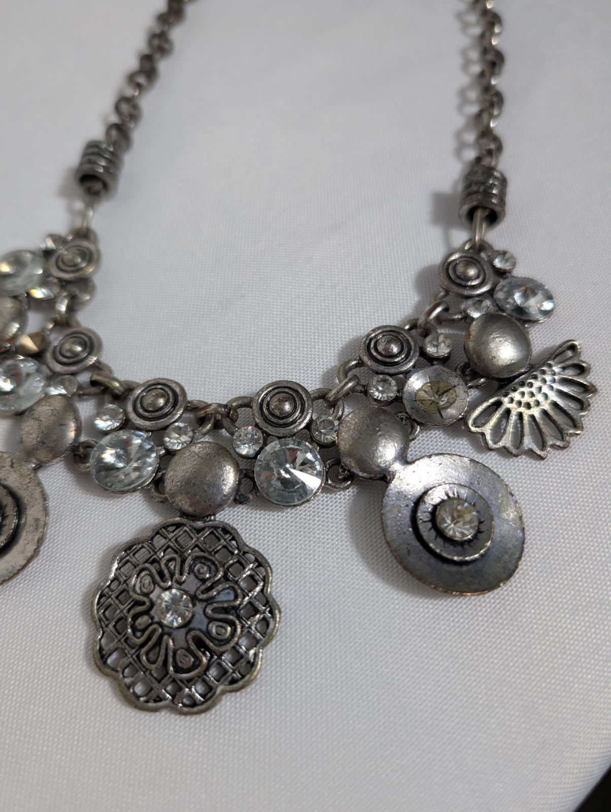 Unbranded Vintage-Style Silver Tone Coin and Filigree Charm Statement Necklace - Image 3