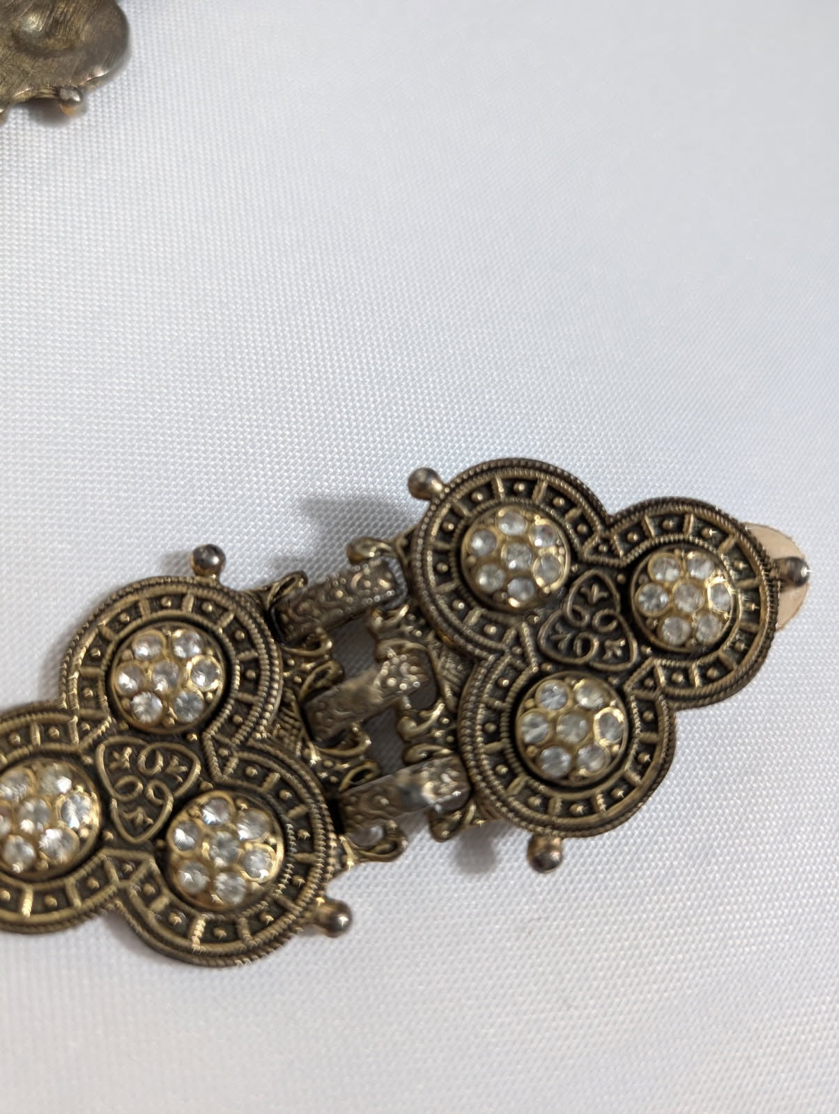 Vintage Byzantine Style Rhinestone Clip-On Earrings Gold Tone - Image 3