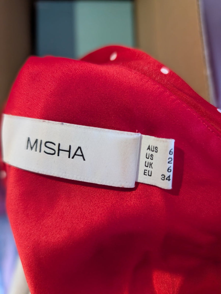 Misha Collection Toria One-Shoulder Puff Sleeve Top Red Polka Dot AU 6 - Image 4