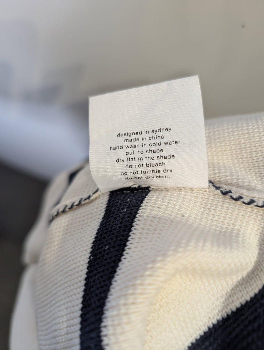 Assembly Label Stripe Knit Polo Cream and Navy Women's Size 14 - Image 4